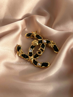 Брошь Шан. матовое золото черная кожа