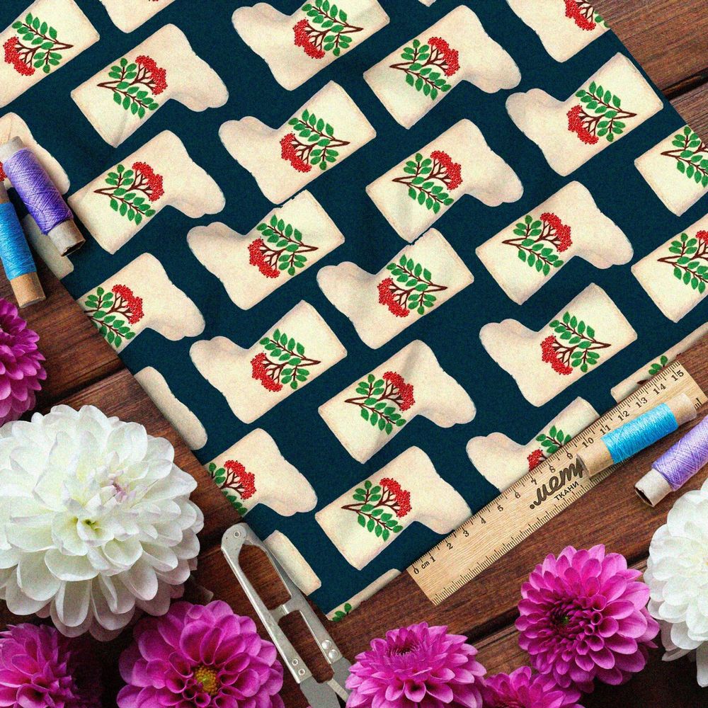 Ткань оксфорд 600 белые валенки с изображением рябины