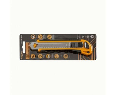 Нож строительный NAGAN выдвижной, 18 мм, прорезиненный с направляющей, автозамена лезвий + 3 лезвия