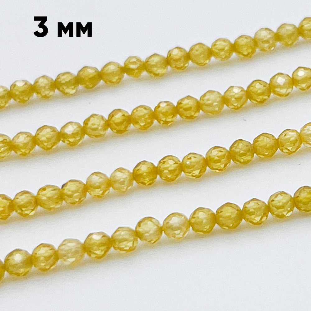 Фианит (кубический цирконий), цвет желтый, размер 3 мм, цена за нить около 130 шт (38 см)