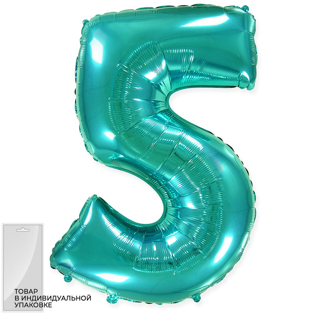Шар (40"/102 см) Цифра, 5, Тиффани, 1 шт. в упак.