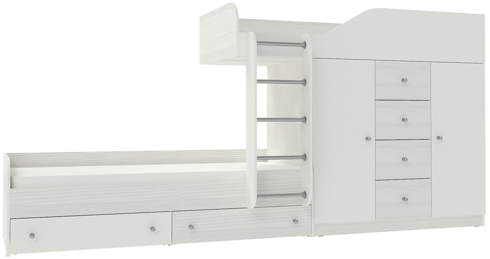 Двухъярусная кровать КарИВи Астра 6 Белое Дерево Белый