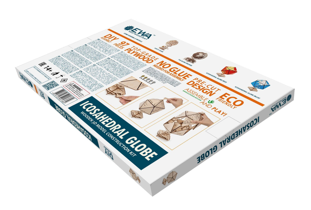 Конструктор деревянный 3D EWA Глобус Икосаэдр с секретом (шкатулка, сейф)
