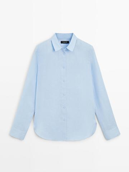 Massimo Dutti Льняная рубашка свободного кроя, небесно-голубой
