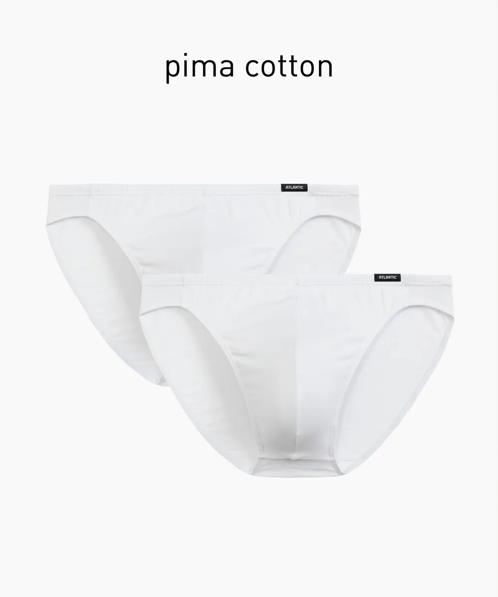 Мужские трусы слипы мини Atlantic, набор из 2 шт., пима хлопок, белые, Basic 2BMP-014