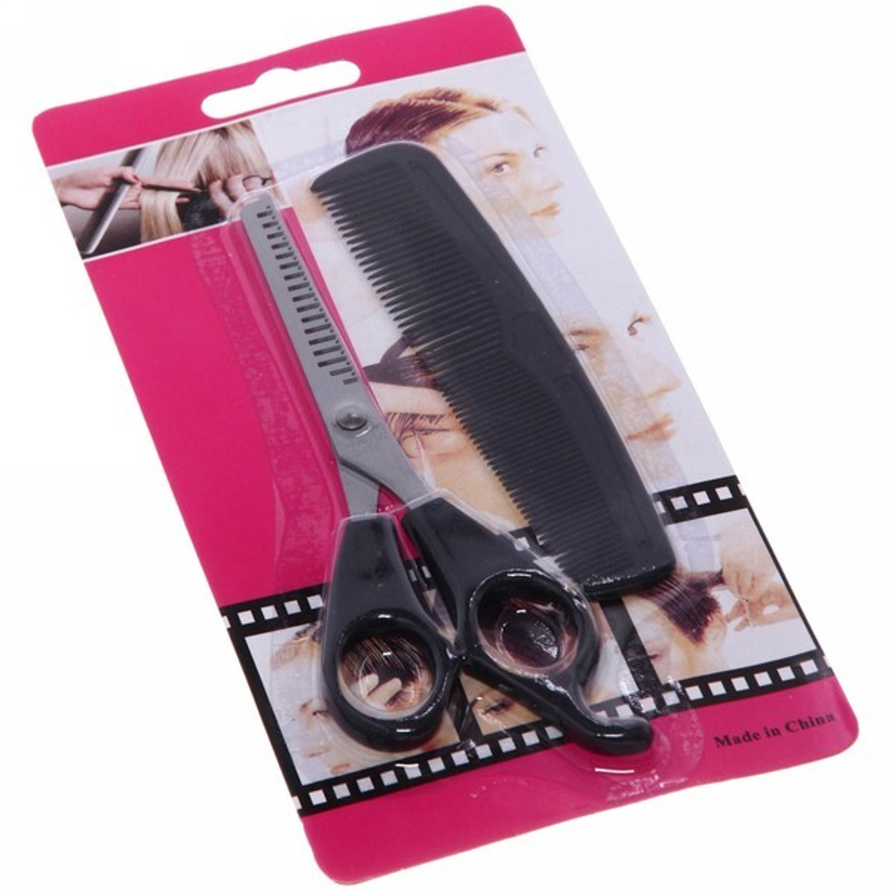 Ножницы для стрижки волос с расческой «Barber», филировочные, 16,5см