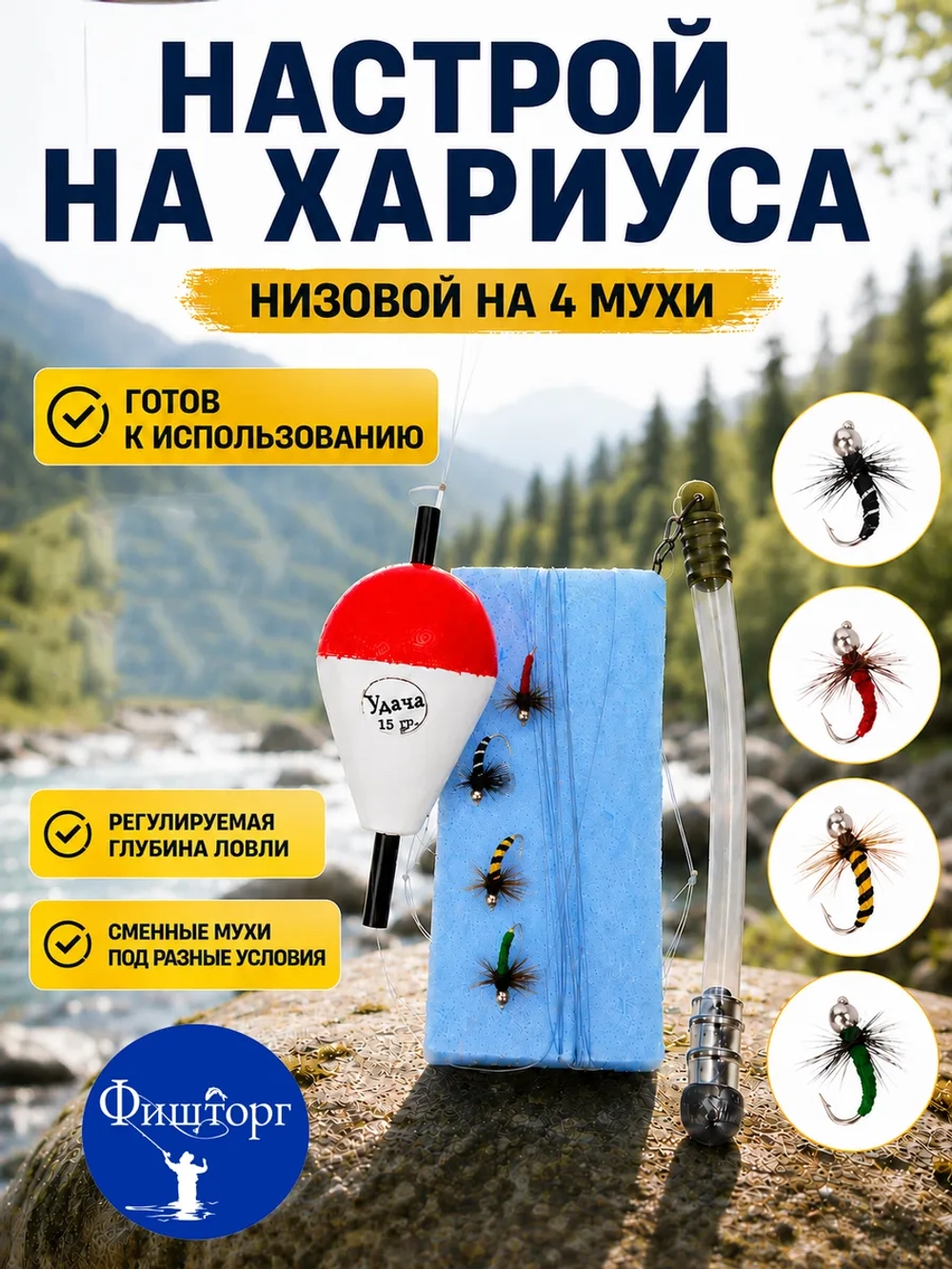 Настрой на хариуса балда тиролька с 4 донными мушками