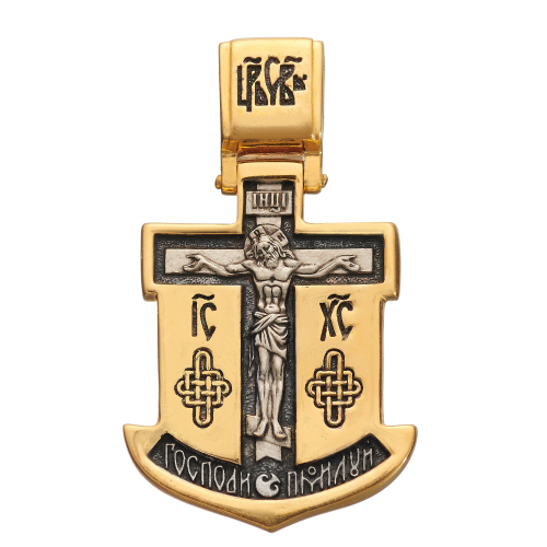 Крест из серебра/Позолота,чернение/С подвижным ухом/Николай Чудотворец