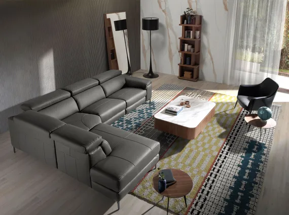 Угловой диван с реклайнером Angel Cerda 5320-L, серая кожа