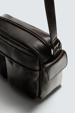 ZARA КОЖАНАЯ СУМКА ЧЕРЕЗ ПЛЕЧО, КОРИЧНЕВЫЙ