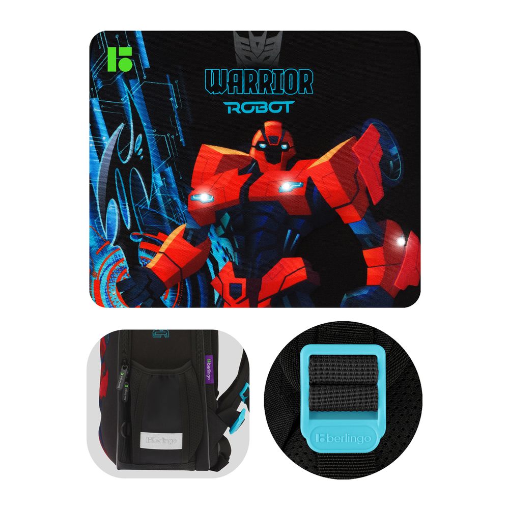 Ранец Berlingo Expert Mini Warrior Robot 36х27х14см, 2 отд., анатомическая спинка, с мешком д/обуви