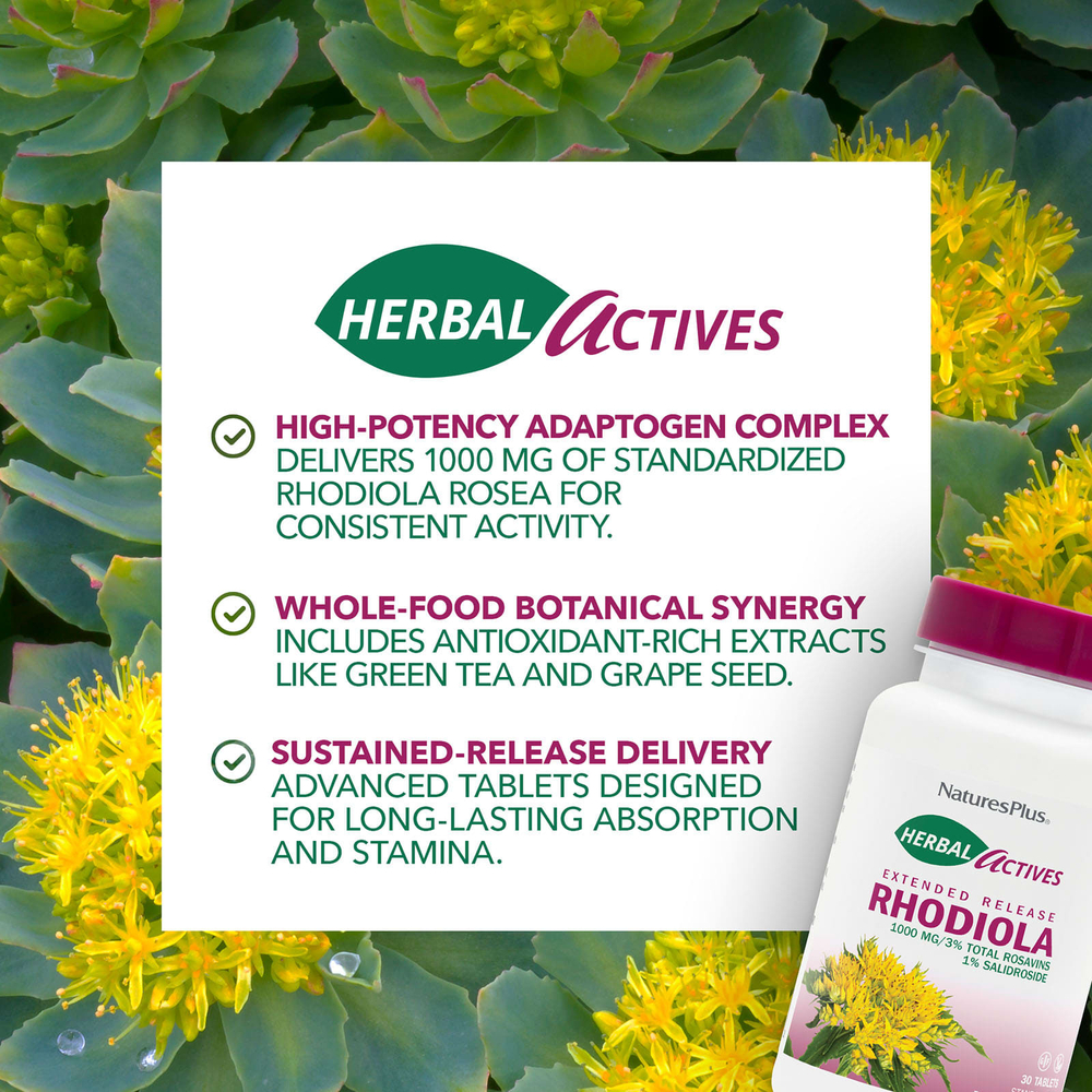 NaturesPlus, Herbal Actives, родиола, замедленное высвобождение, 30 таблеток