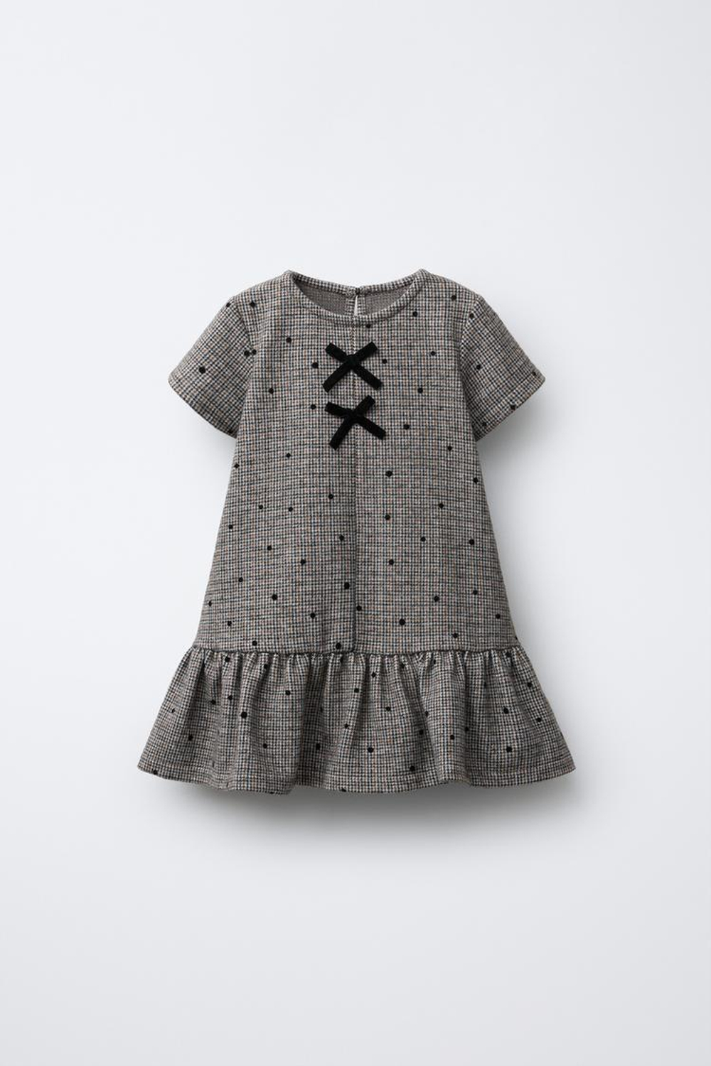 ZARA ПЛАТЬЕ ИЗ ТКАНИ «ГУСИНАЯ ЛАПКА» С БАРХАТНЫМИ БАНТАМИ, РЫЖЕВАТО-КОРИЧНЕВЫЙ