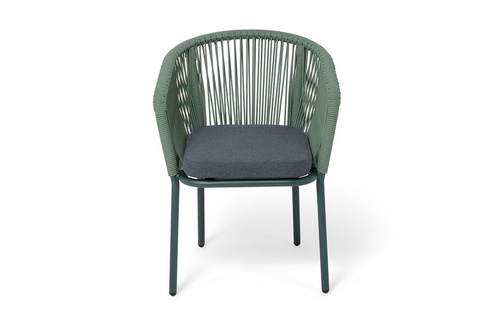 "Марсель" стул плетеный из роупа, каркас алюминий RAL6036 муар, роуп зеленый (4204) круглый tex, ткань темно-серая 027