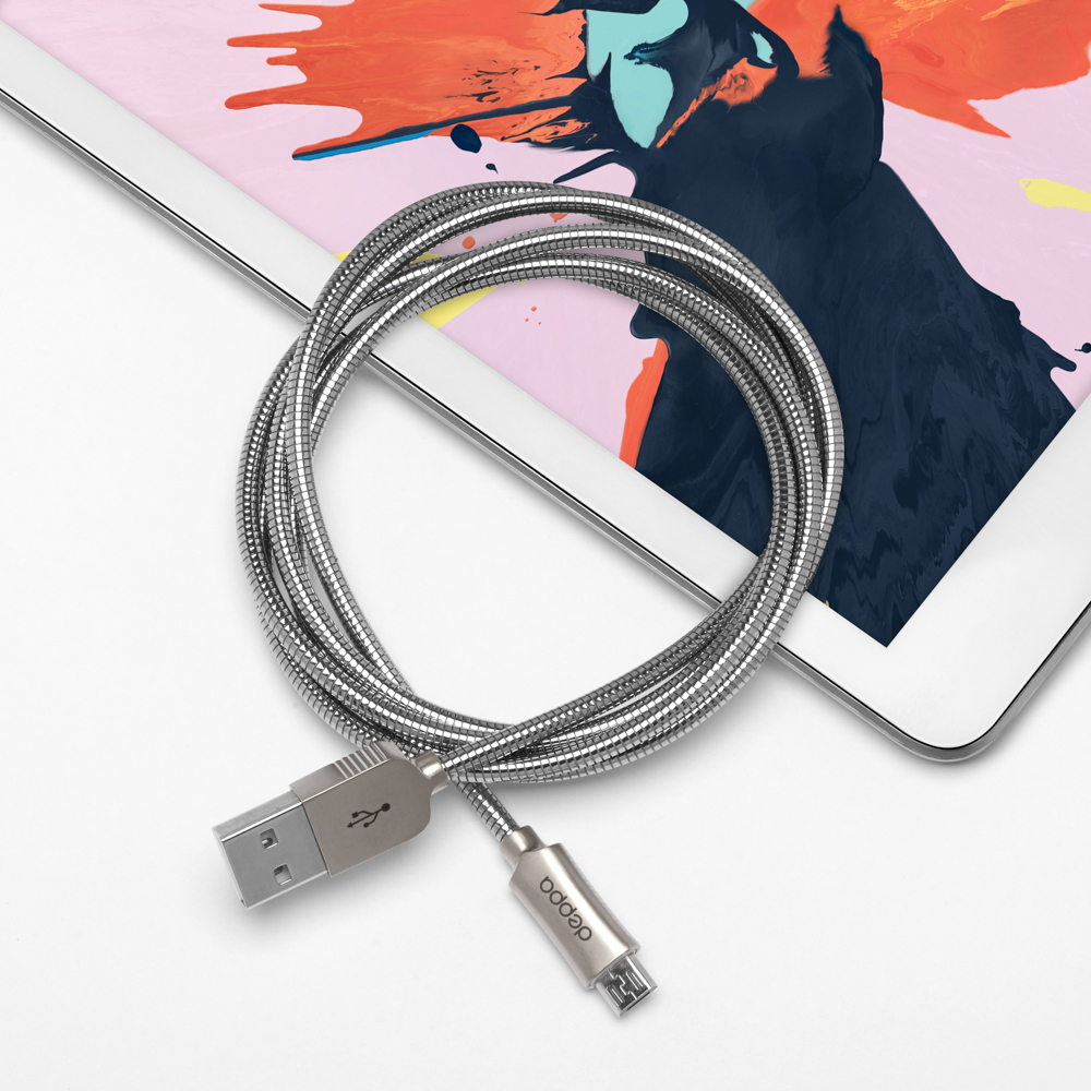 Дата-кабель Metal USB - micro USB, 1.2м, 2.4A, стальной
