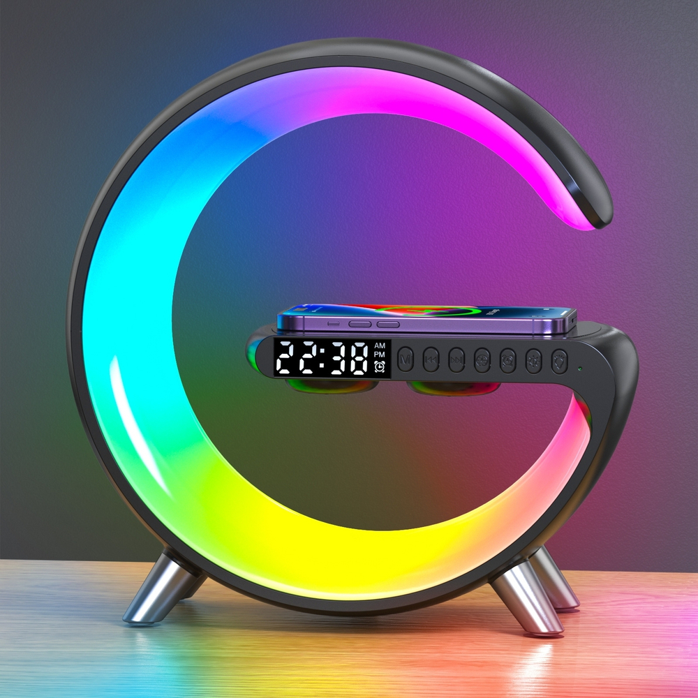 RGB Светильник ночник + будильник 5в1 с беспроводной зарядкой и Bluetooth колонкой "Smart Light Sound Machine"