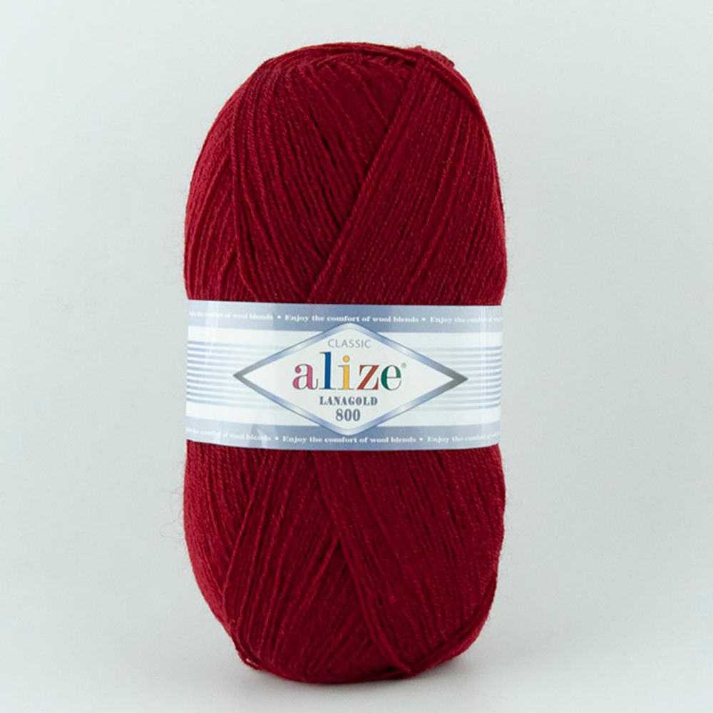 ALIZE &quot;LANAGOLD 800&quot;, 49% шерсть, 51% акрил, 100 гр, 800 м, 57 бордовый