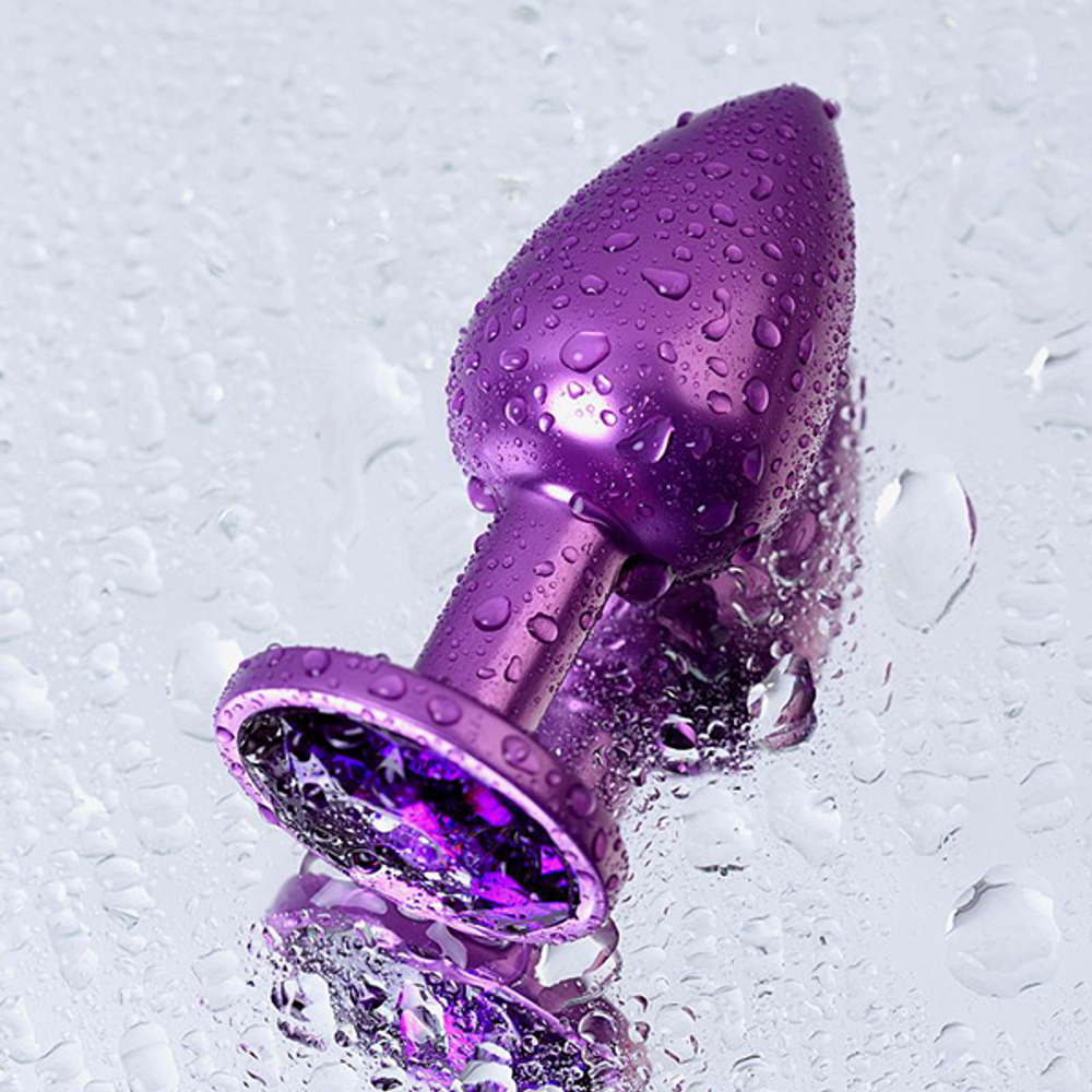 Фиолетовая анальная пробка 7,2см с кристаллом фиолетового цвета ToyFa Metal 717007-44