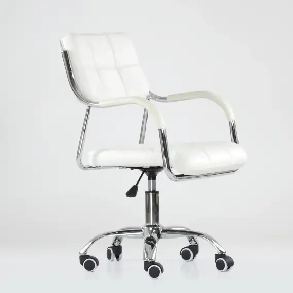 Кресло Barneo K-29 на колесиках, хром, белая кожа