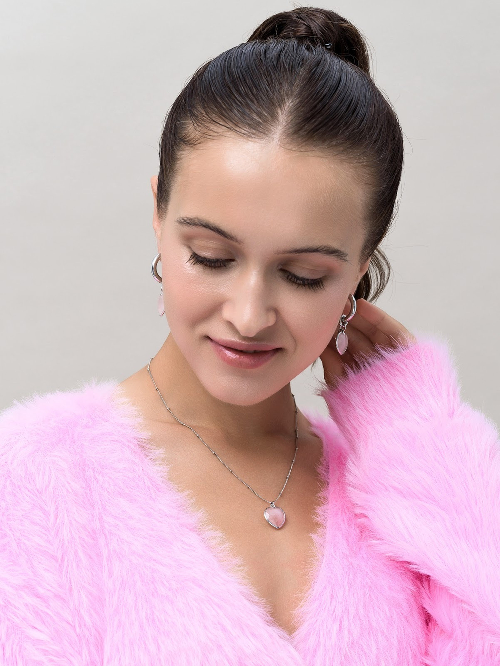 Серьги "Lovely" с розовым кварцем Silver