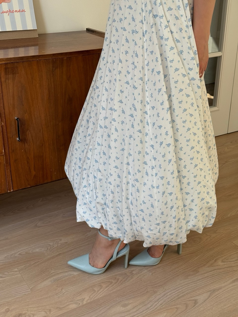 Платье Василина для беременных и кормящих, Айвори с голубыми цветами