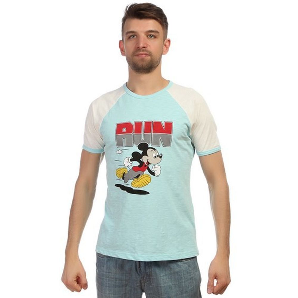 Мужская футболка голубая с белыми рукавами Mickey Run D&amp;G