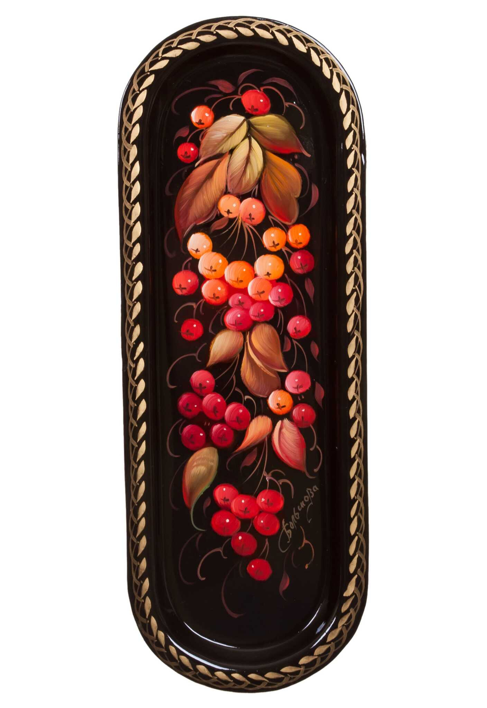 Жостовский поднос декоративный, размер 21х8 см (A4), металлический