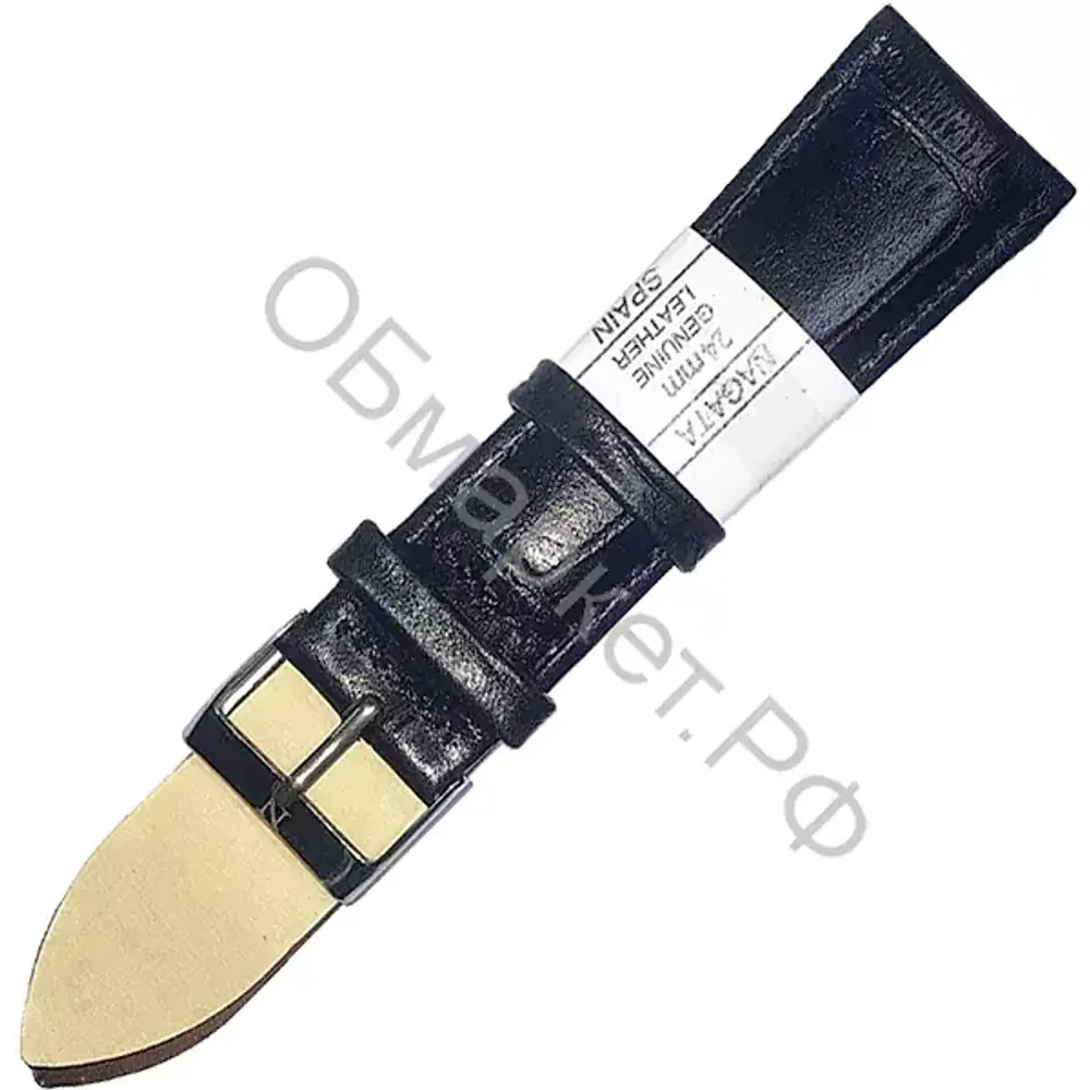 Ремешок для часов Nagata Leather 24мм, чёрный с тиснением