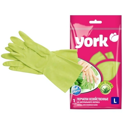 Перчатки резиновые с хлопковым напылением, пропитка Алоэ (L) YORK