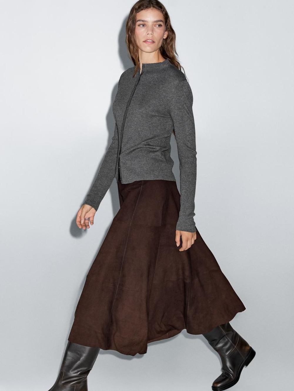 Massimo Dutti Кардиган из смесовой шерсти в рубчик, серый