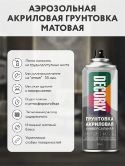Грунтовка черная в баллончике матовая акриловая - аэрозольный грунт Decorix объем 520 мл
