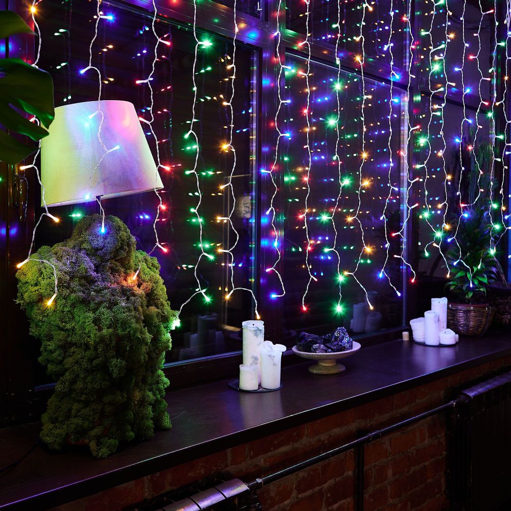 ULD-C3020-384-DTA-RC MULTI IP44 Занавес светодиодный. 3х2м. 384 светодиода. Разноцветный свет. Провод прозрачный. Пульт ДУ в-к. TM Uniel