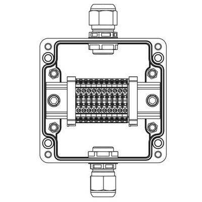 Взрывозащищенная клеммная коробка из полиэстера TBE-P-03-(10xCBC.2)-1xPABMP(A)-1xPABMP(C)1Ex e IIC Т5 Gb / Ex tb IIIC T95°C Db IP66