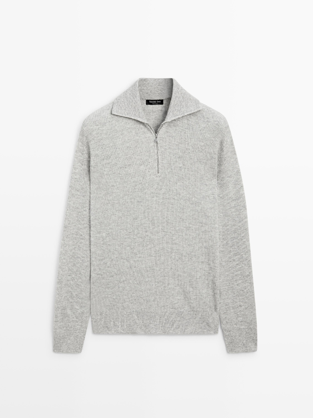 Massimo Dutti Вязаный свитер с воротником-стойкой на молнии, серый