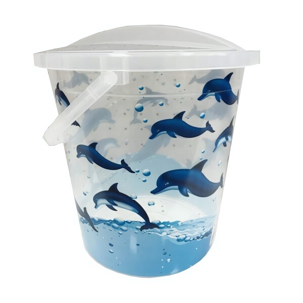 Ведро пластиковое с крышкой 14 л Декор "Дельфины"