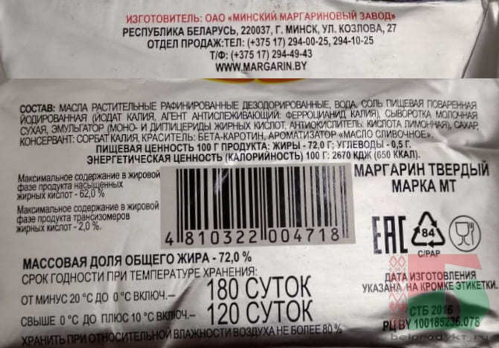 Сколько Калорий В Маргарине