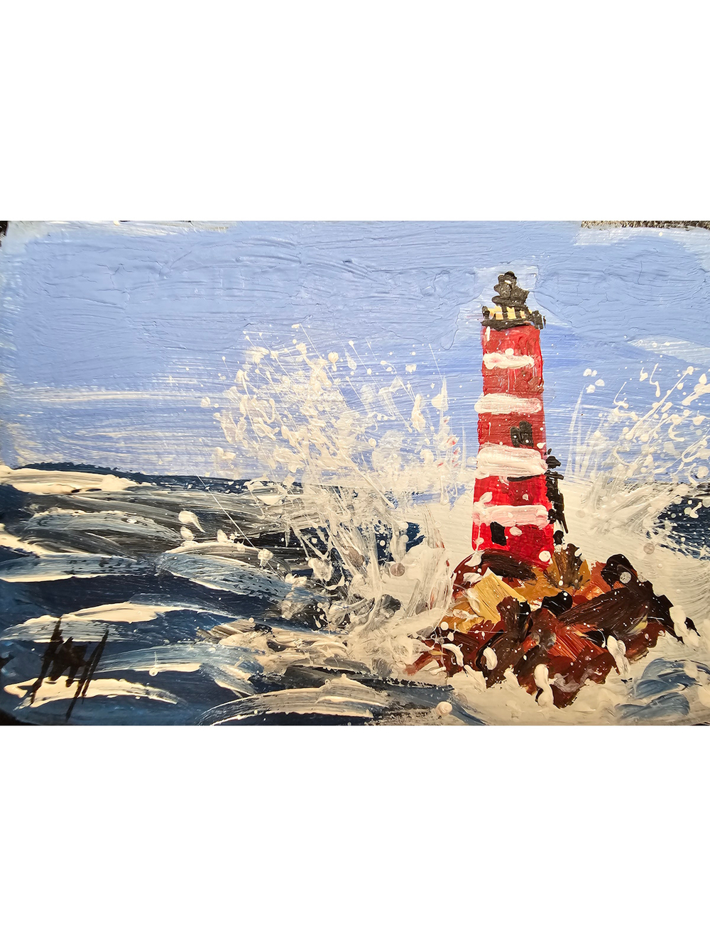 Визитница для собственных визиток в виде кейса с авторской росписью акрилом " Маяк"