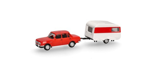 Автомобиль Wartburg 353 '82, красный, прицеп дом на колесах
