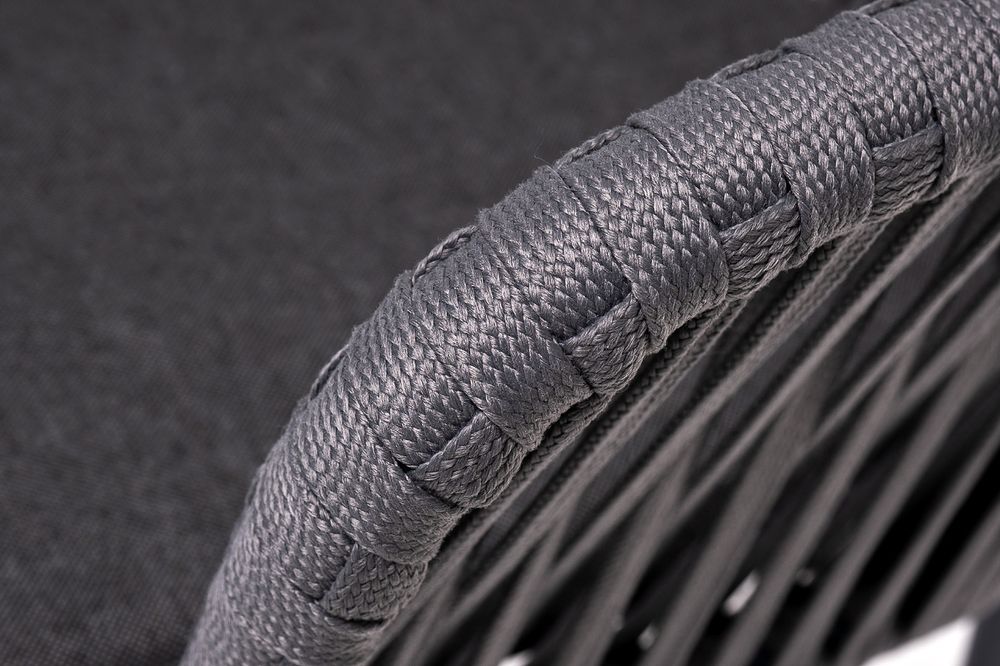 "Бордо" стул плетеный из роупа, каркас алюминий темно-серый (RAL7024) шагрень, роуп серый 15мм, ткань темно-серая 027