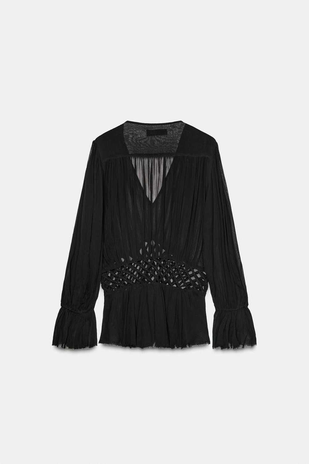 ZARA БЛУЗА С V-ОБРАЗНЫМ ВЫРЕЗОМ И МАЙКРАМЕ — ZW COLLECTION, ЧЕРНЫЙ