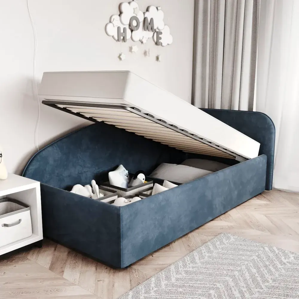 Кровать Элис 90х200 Синий Велюр Правый Угол