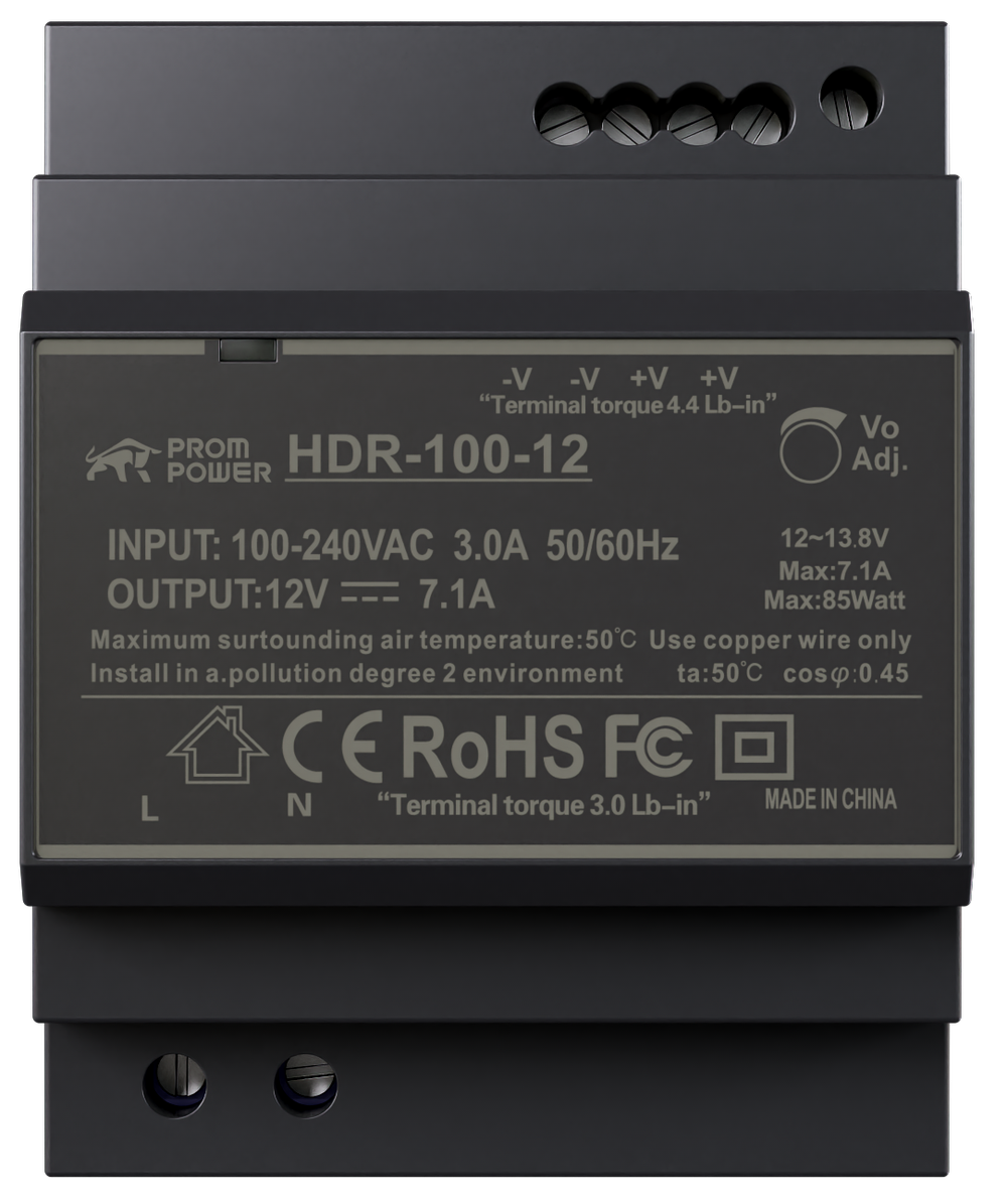 Источник питания PROMPOWER HDR-100-12, H:H12 В DC, 7.1А, 85.2Вт. Вх. 85-264В AC (120-370 В DC)
