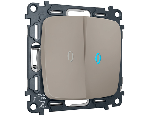 MO364020 Комплект механизма 2-кл выключателя с подсветкой 10000K OMEGA Серо-бежевый матовый QUANT (OP3640, VM115, G17B)