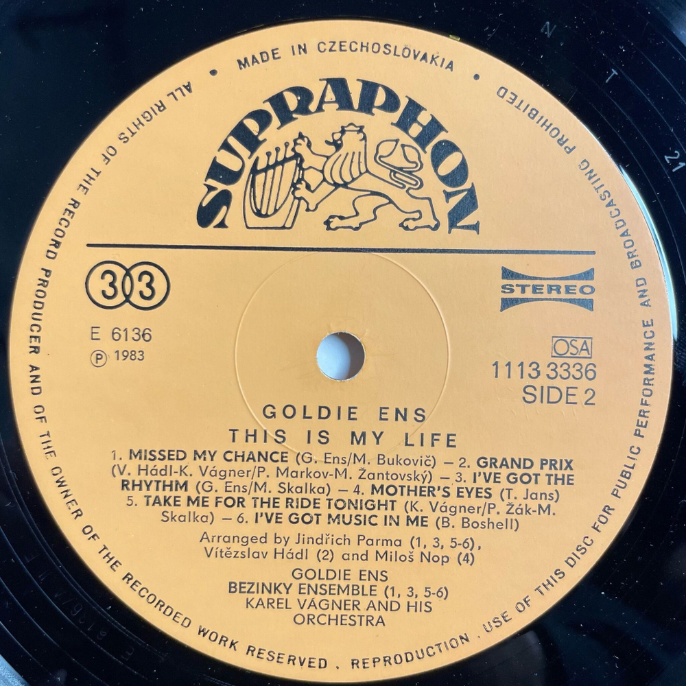 Винтажная виниловая пластинка LP Goldie Ens This Is My Life (Чехословакия 1983)