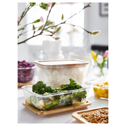 IKEA 365+ Контейнер для продуктов с крышкой, прямоугольный, стекло/бамбук, 1,8 л