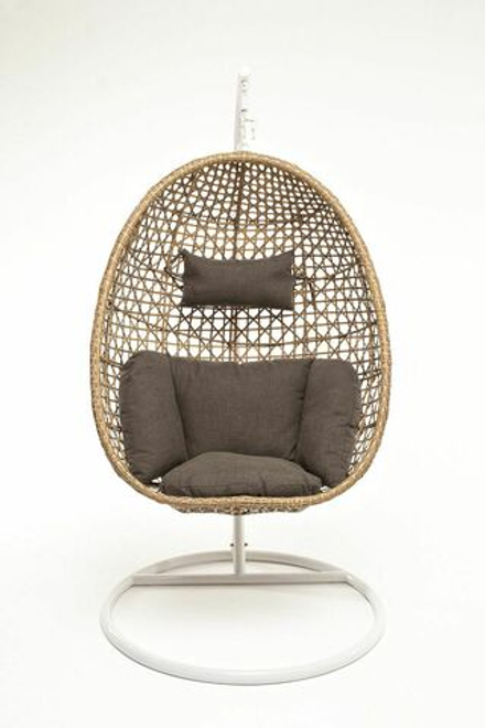 "Флоренция" подвесное кресло-кокон из искусственного ротанга, цвет соломенный с серо-коричневой подушкой