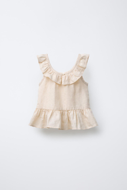 ZARA БЛУЗА ИЗ 100% ЛЬНА С ВОЛАНАМИ, ЭКРЮ