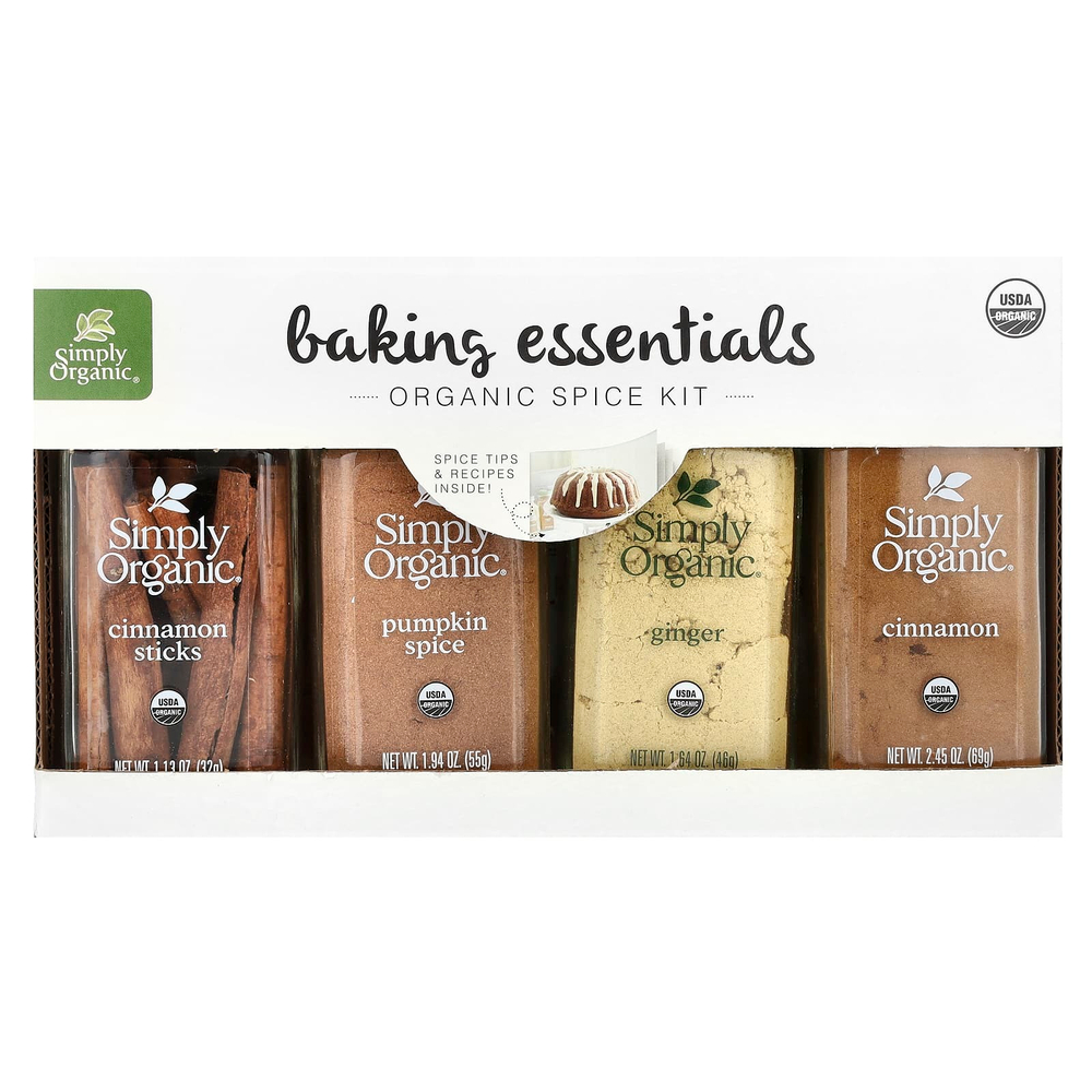 Simply Organic, Baking Essentials, набор органических специй, ассорти, 4 специи