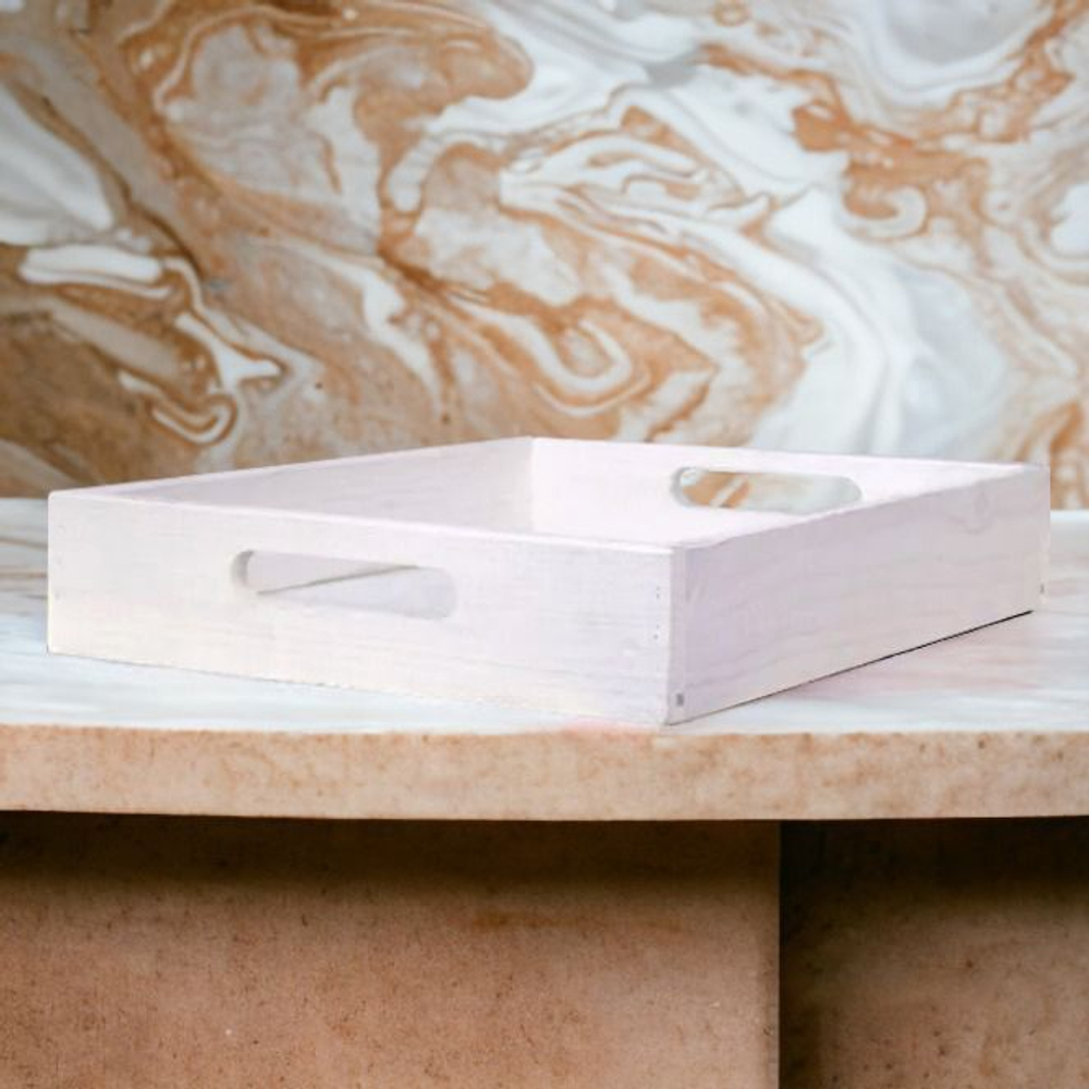 Столик поднос деревянный разборный 38х28 см, поднос декоративный для кухни Флоутард из массива сосны, столик для завтрака в постель, белый