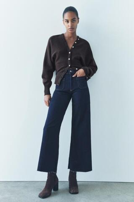 ZARA ДЖИНСЫ WIDE-LEG С ВЫСОКОЙ ПОСАДКОЙ И КАРМАНАМИ — ZW COLLECTION, ТЕМНО-СИНИЙ
